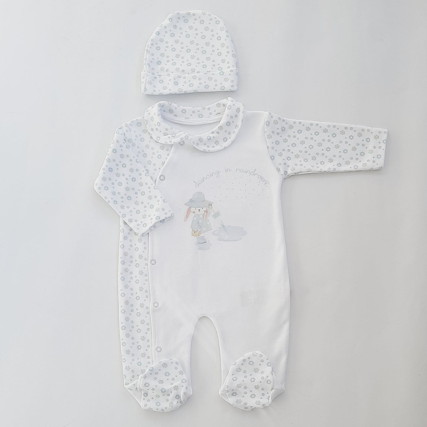 Baby Girl Raindrop Babygro & Beanie Set