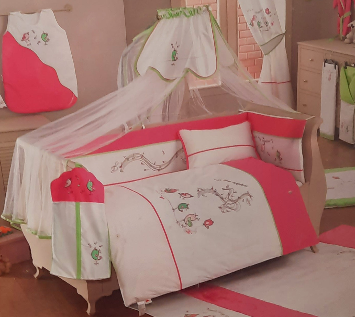 Girls Singing Birds Cot Bedding Set