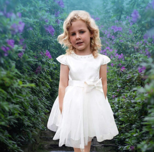 Avery Ivory Satin Flowergirls Dress