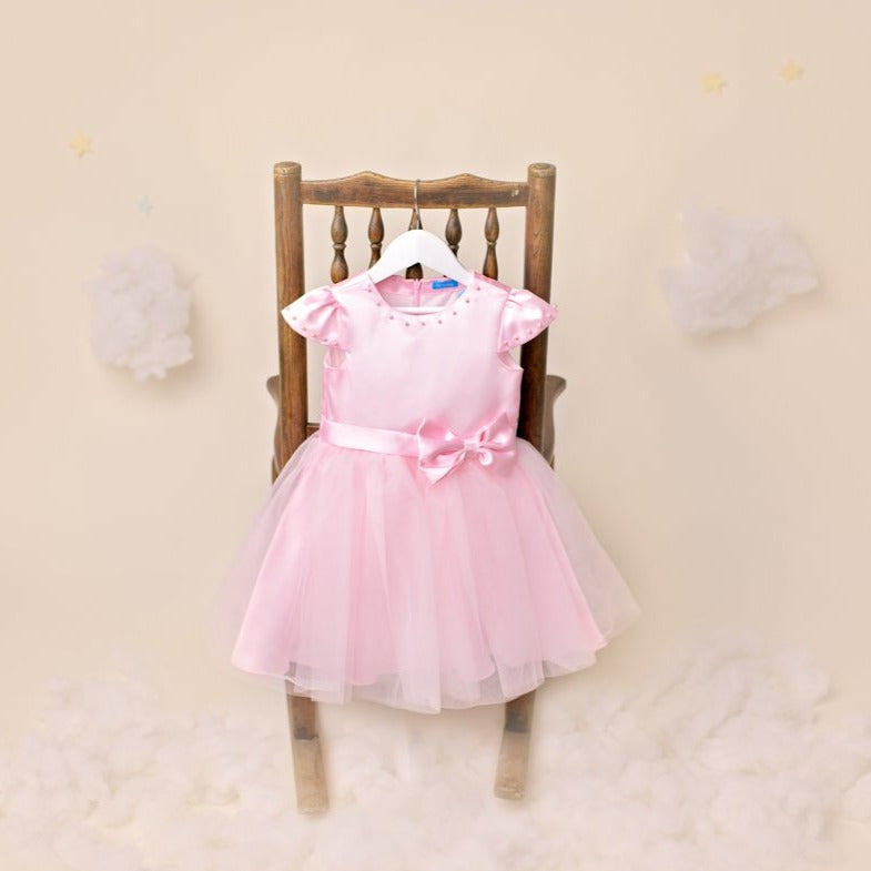 Amara Pink Satin Flowergirls Dress