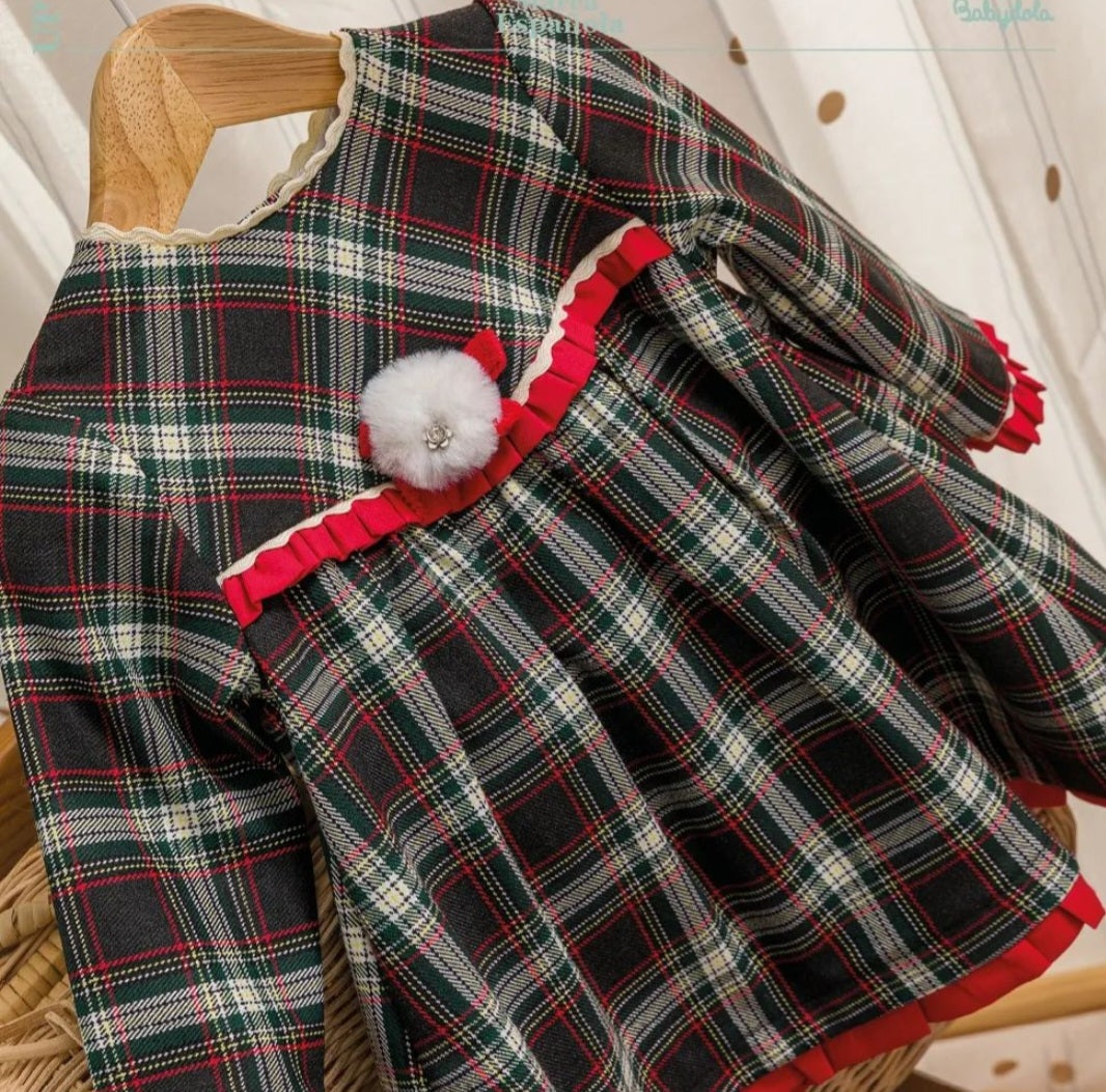 Pippa Baby Girls Tartan Dress with Pom Pom