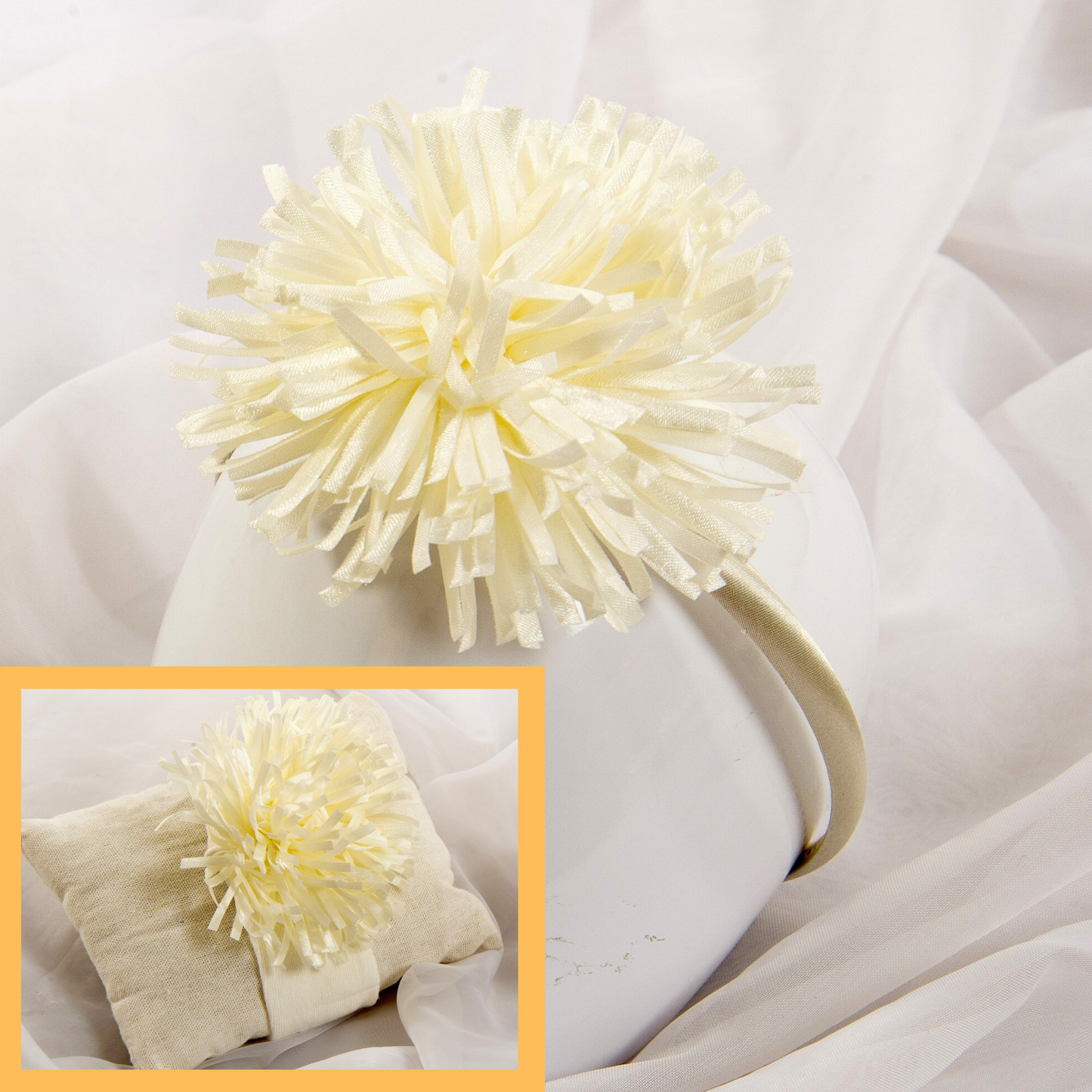 Cream Pom Pom HairBand Gift Set