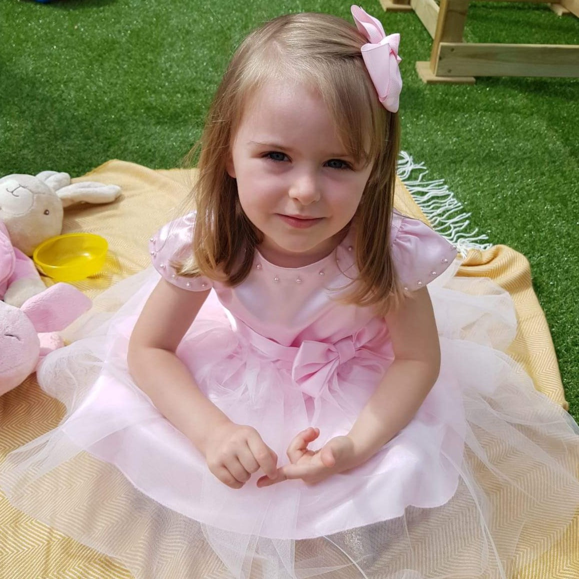 Amara Pink Satin Flowergirls Dress