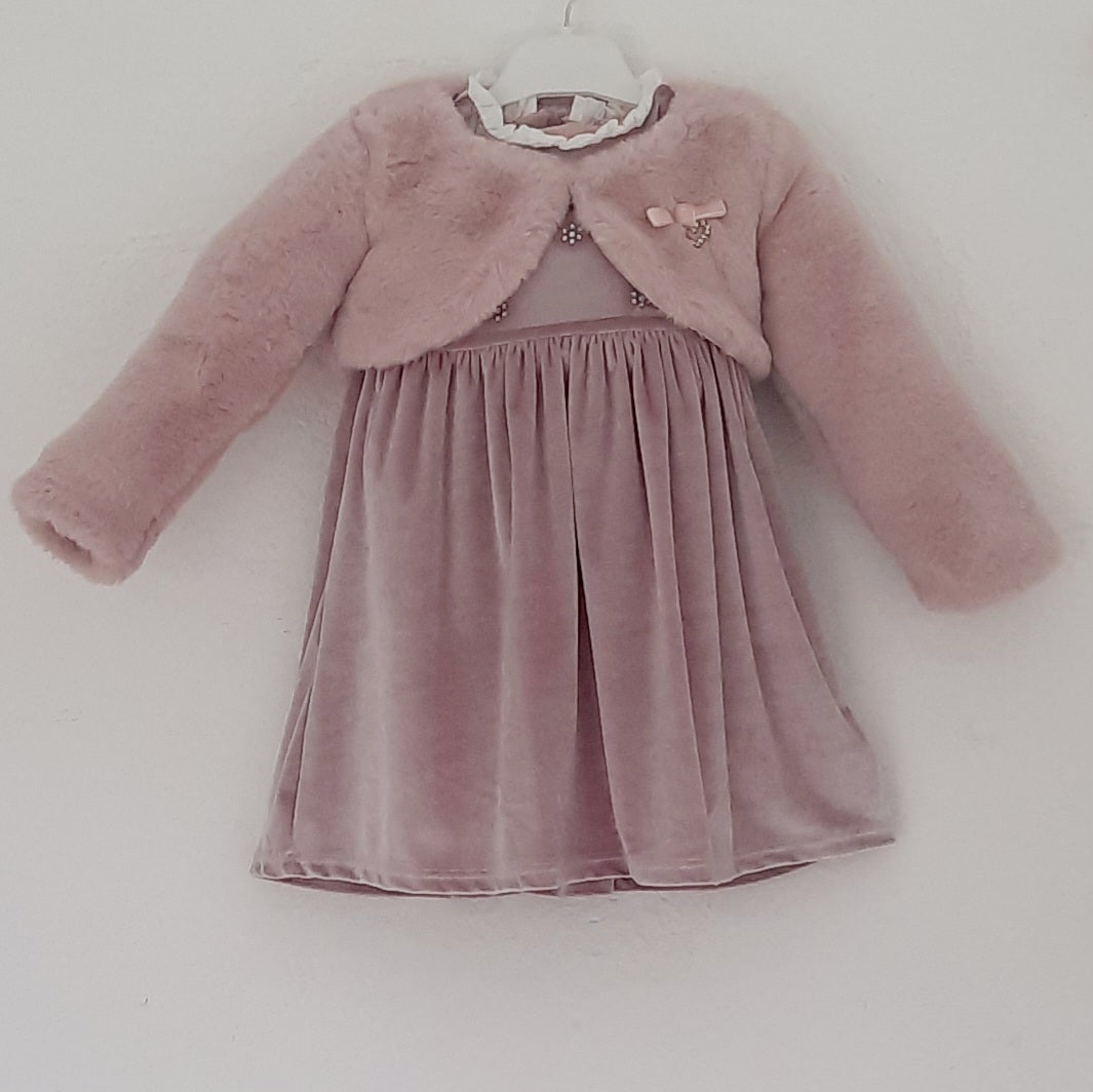 Silvia Dusky Pink Velvet Dress & Fur Bolero