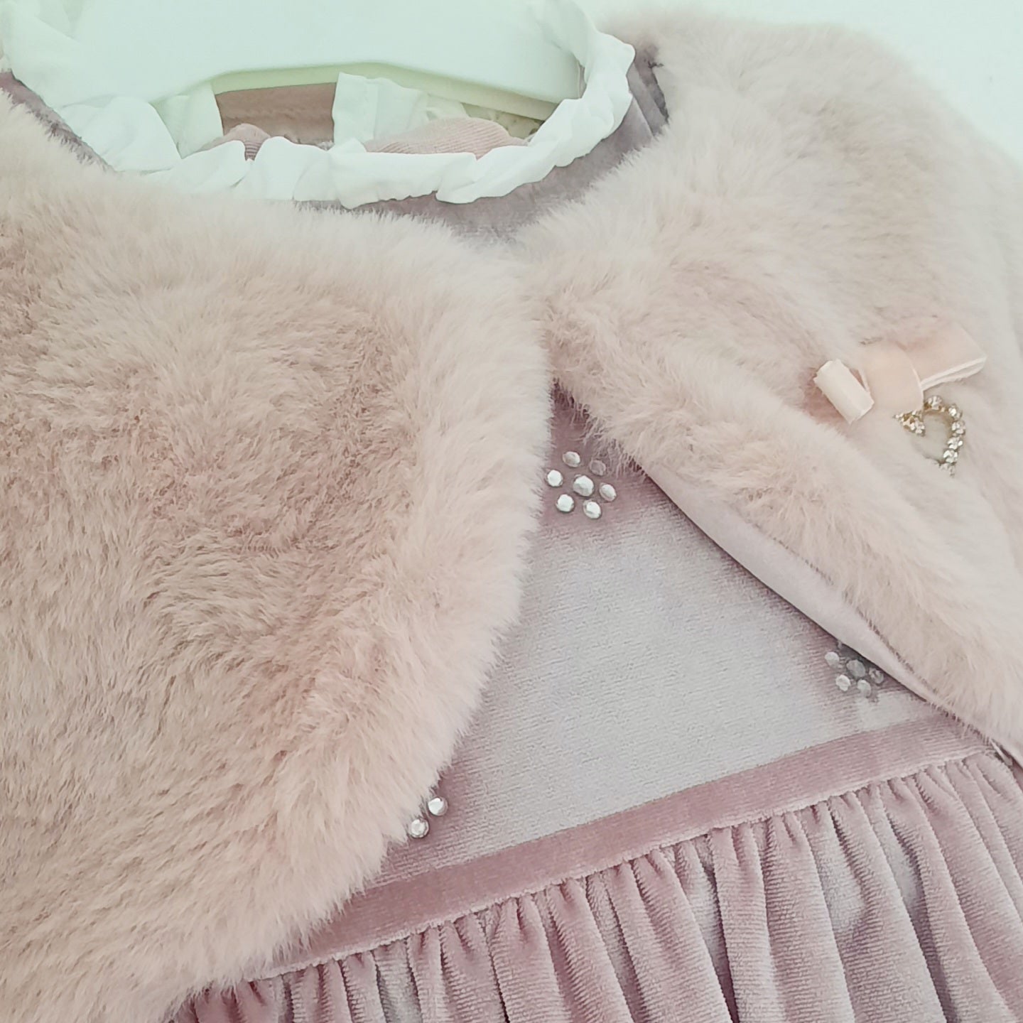 Silvia Dusky Pink Velvet Dress & Fur Bolero