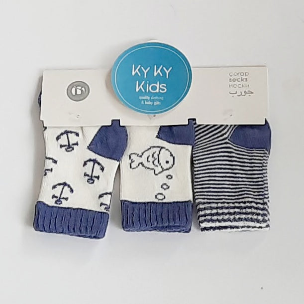 Baby Boys Fishy Blue Socks 3 Pack