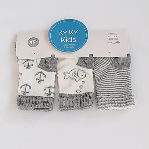 Baby Boy Fish Grey Socks 3 Pack