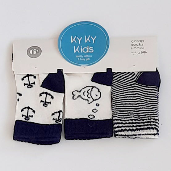 Baby Boys Fishy Navy Socks 3 Pack