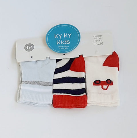 Baby Boys Red Car Socks 3 Pack