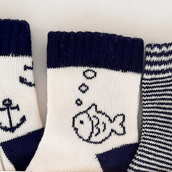 Baby Boys Fishy Navy Socks 3 Pack
