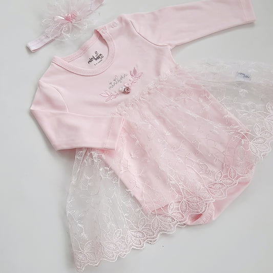Gina Baby Girls Pink Lace Dress