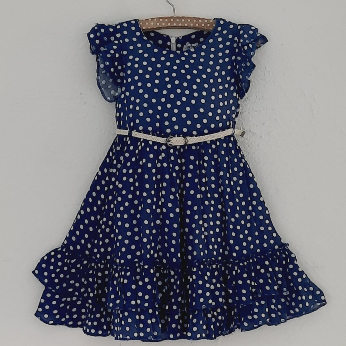 Amy Girls Navy Polka Dot Dress