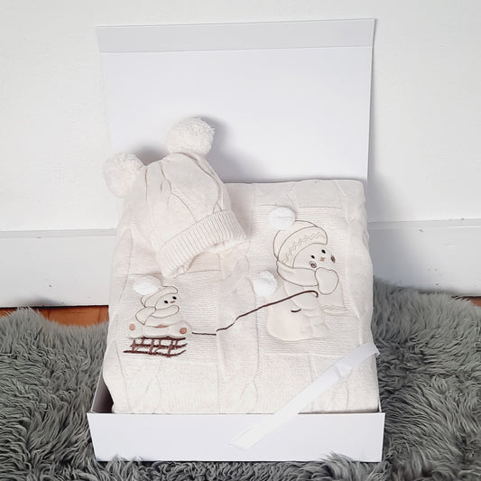 Luxury Gender Neutral Baby Blanket & Beanie Gift Box